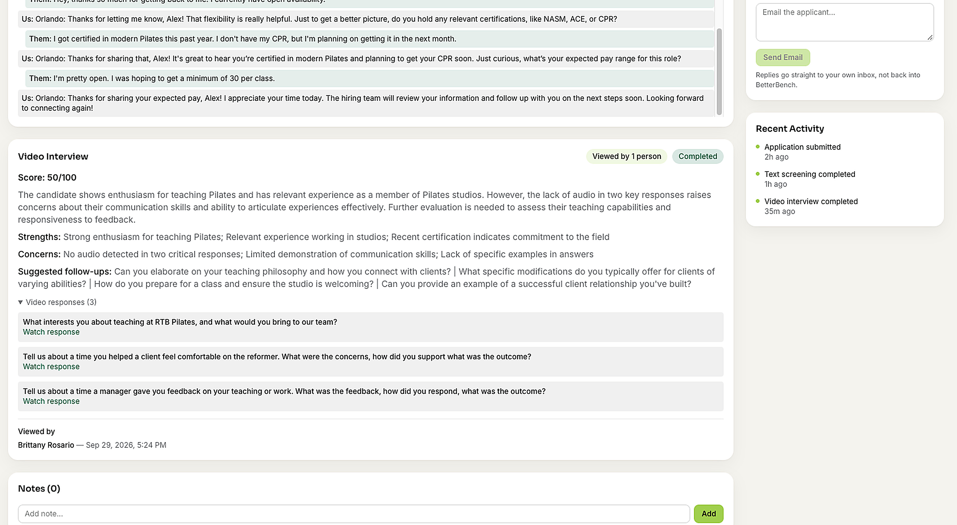 All Candidates view listing every applicant with job, BenchMark score, and stage