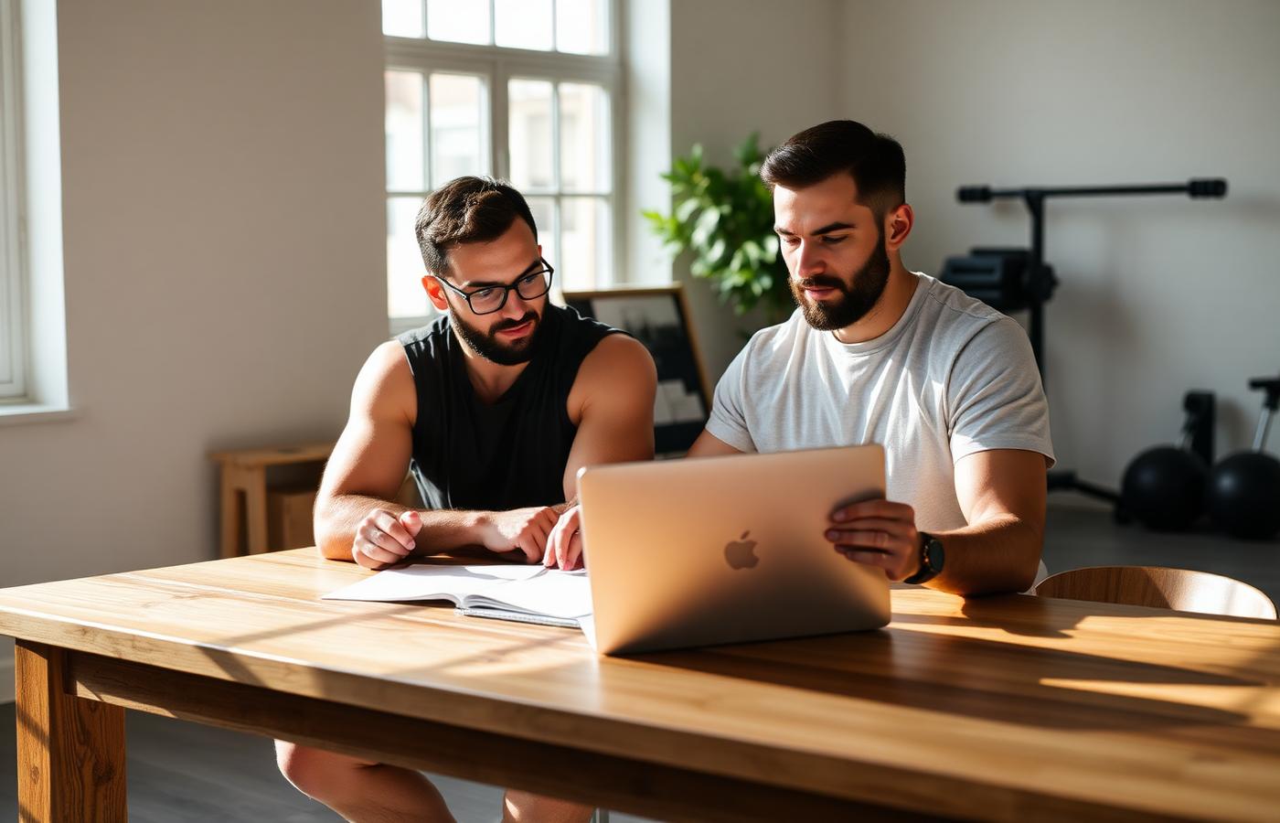 Two studio owners reviewing hiring notes together